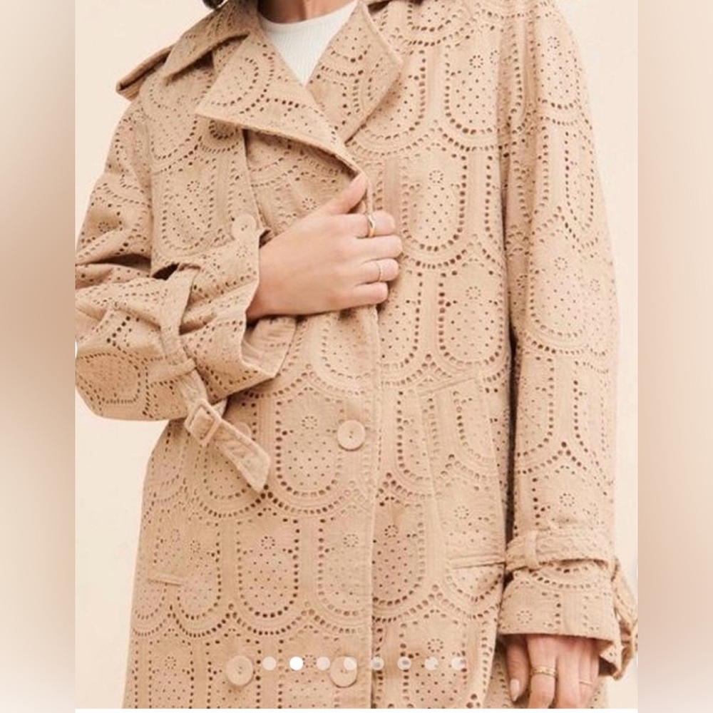 NWOT FARM Rio Pineapple Cotton Eyelet Trench Coat Size XL in Tan - Picture 5 of 15
